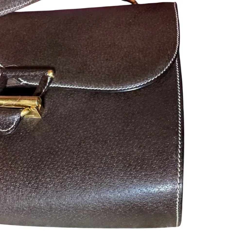 Gucci Vintage Brown Leather & Suede Structured Shoulder Bag Auth